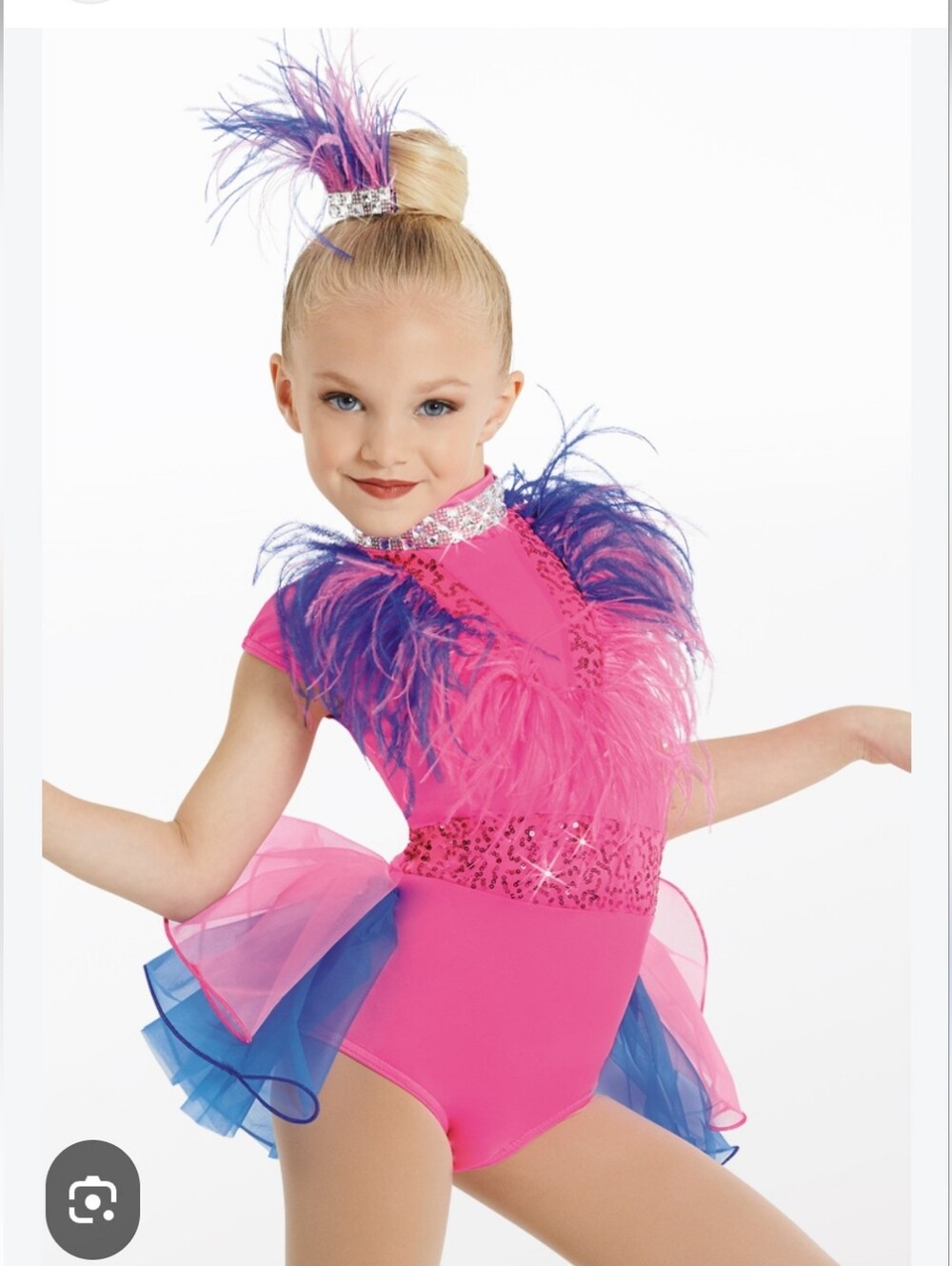 Weissman Hot Pink and Royal Blue Feathered Dance Costume